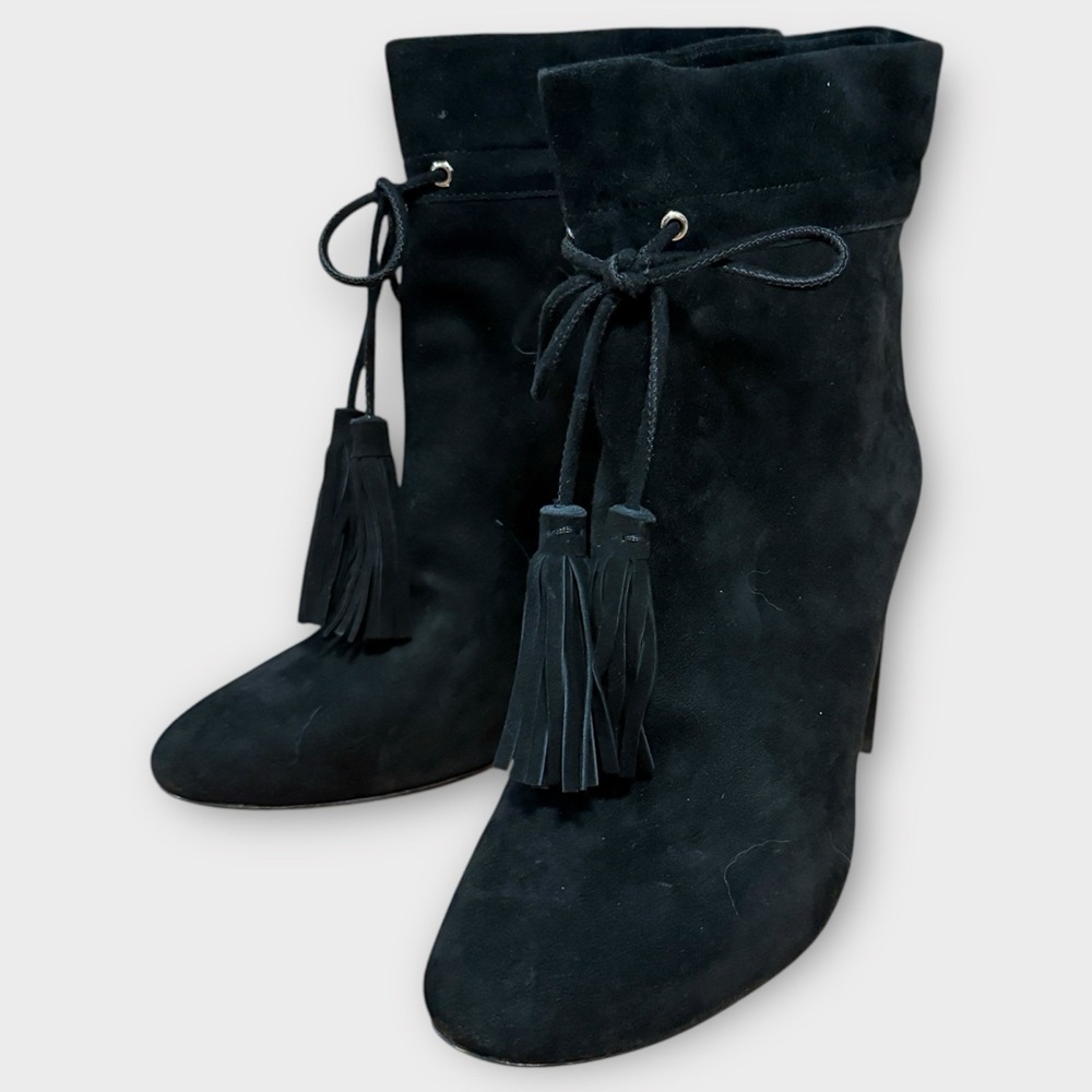 Kate Spade Dillane Black Suede High-Heel Ankle Boots Womens Size 6‎ Tasseled NEW
